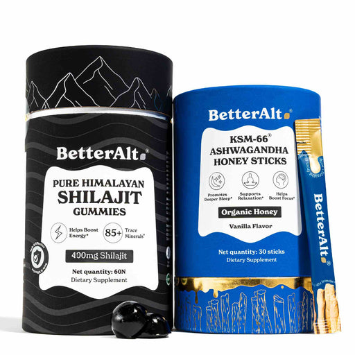 Pure Shilajit Gummies + KSM-66 Ashwagandha Honey Sticks